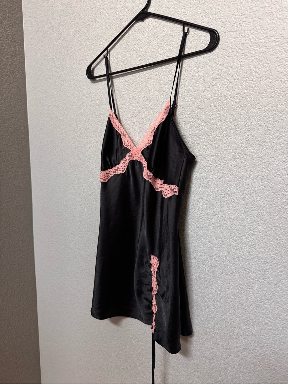 Victoria’s Secret Lace Trim Satin Mini Slip Dress Women’s M Ruched Side Tie